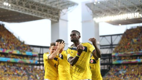 Foto durante el festejo del gol en el partido Colombia vs. Japon, correspondiente al Grupo C, partido numero 39 del Mundial Brasil 2014.