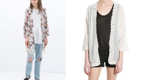 Kimono floreado $49.99, Zara // Kimono blanco $55.99, Mango