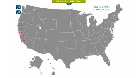 Las regiones Bakersfield, Fresno y Modesto en California eran los tres más vulnerables.