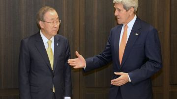 Kerry y el secretario general de la ONU, Ban Ki-moon tratan de mediar la paz entre Israel y Palestina.