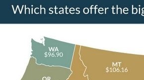 Este mapa muestra cuánto valen realmente $100 en cada estado. El mapa ampliado aparece  al final de esta noticia.