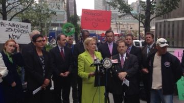La congresista Carolyn Maloney junto con otros líderes políticos y sindicales en el WTC.