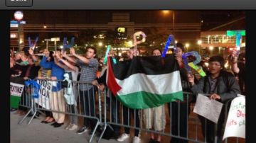 Los manifestantes que se hicieron presentes en el Barclays Center ondearon banderas de Palestina y  varias pancartas que decían entre otras  cosas: "No disparen contra los palestinos".