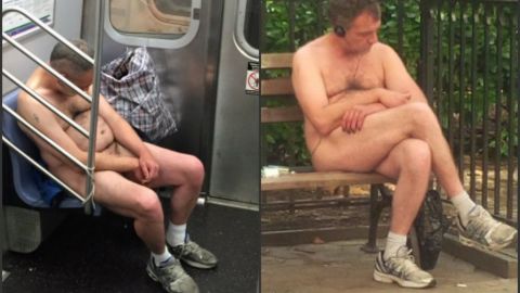 Ed Haines fue visto desnudo un tren E y luego  en un banco del Madison Square Park.
