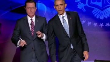 Obama junto al comediante Stephen Colbert