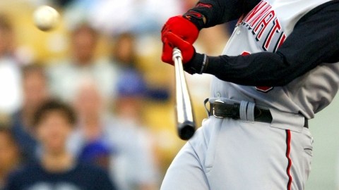 Ken Griffey Jr. of the Cincinnati Reds bats during 7-6 victory over the Los Angeles Dodgers at Dodger Stadium in Los Angeles, Calif. on Wednesday, July 27, 2005. (Photo by Kirby Lee/Getty Images)