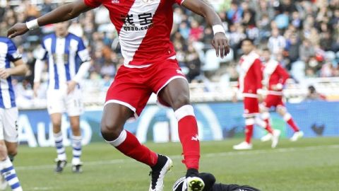 Manucho, autor del gol de la victoria  fue una amenaza toda la tarde para el portero Gero Rulli de Real Sociedad.