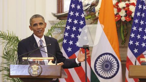 Obama y el primer ministrio Narendra Modi en el primer día de actividades.