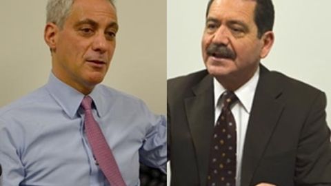 El alcalde de Chicago Rahm Emanuel y su ahora rival en la segunda vuelta, Jesús García.