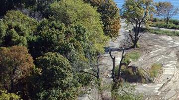 Una trinchera con vallas que cubren tumbas de desconocidos, víctimas de SIDA, en Hart Island, Nueva York.