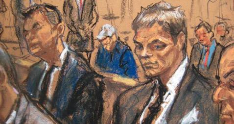 Aspecto de un sketch de la sesión del miércoles en una Corte de Nueva York, en el que se observa a Tom Brady (der.).