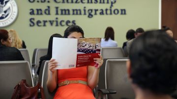 Una inmigrante colombiana estudia para prepararse para su examen de ciudadanía.