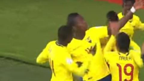El festejo del primer gol ecuatoriano.