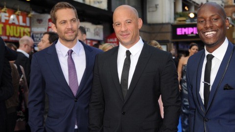 De izq. a der., los actores Paul Walker, Vin Diesel y Tyrese Gibson en plena promoción de "Fast & Furious 6" en Londres.