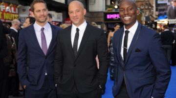 De izq. a der., los actores Paul Walker, Vin Diesel y Tyrese Gibson en plena promoción de "Fast & Furious 6" en Londres.
