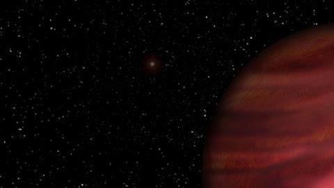 representación del planeta gigante de gas 2MASS J2126-8140 en la órbita alrededor de la estrella enana roja TYC 9486-927-1