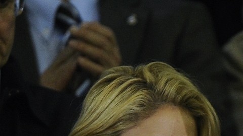 Shakira y Piqué en un partido del Barcelona.