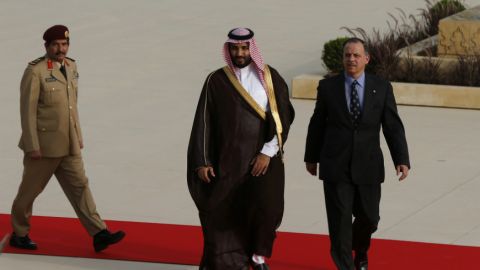 Jordan's Prince Faisal bin Al-Hussein (R), and Saudi Arabia's Deputy Crown Prince Mohammed bin Salman (C)