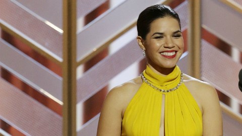 Presenters America Ferrera and Eva Longoria speak onstage during the 73rd Annual Golden Globe Awards