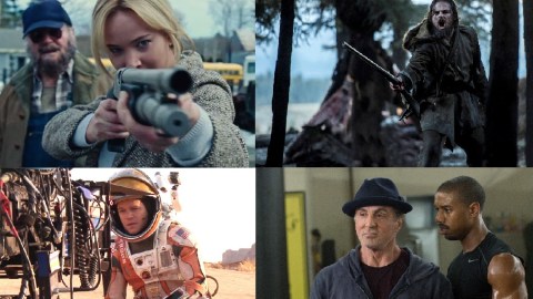 De izq. a der., de arriba a abajo: Jennifer Lawrence ('Joy'), Leonardo DiCaprio ('The Revenant'), Matt Damon ('The Martian') y Sylvester Stallone ('Creed') están nominados a los Golden Globes.
