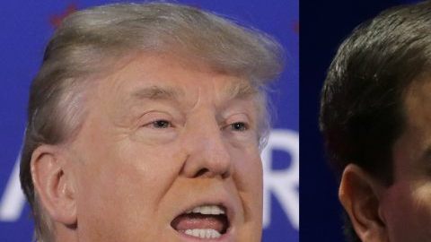 Donald Trump, Marco Rubio y Ted Cruz, precandidatos republicanos presidenciales.