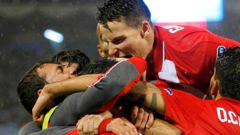 El festejo del segundo gol del Sevilla en Balaídos.