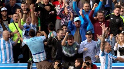 El festejo de Albentosa tras hacer el gol del empate ante el Real Madrid.