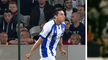 Héctor Herrera (izq) y Juan Ramón Riquelme, ex jugador del Boca Juniors, Barcelona, entre otros, y la selección de Argentina.