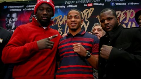 Terrence Crawford, Felix Verdejo y Hank Lundy, púgiles que estarán en el Madison Square Garden este sábado.