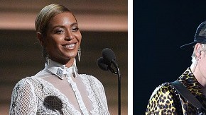 Beyonce, Justin Bieber y Adele en sus respectivas apariciones ayer en los Premios Grammy.
