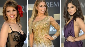 De izq. a der., Thalía, Gloria Trevi y Alejandra Espinoza dejaron diferentes opiniones en su paso por la alfombra de "Premio Lo Nuestro 2016".
