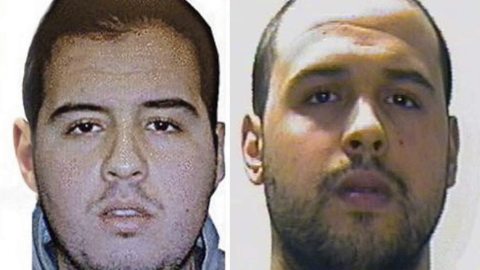 Imágenes facilitadas por la Interpol, que muestran los rostros de Jalid El Bakrau (d) y Brahim El Bakraui (i), presuntos autores de los atentados en Bruselas.