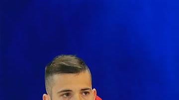 Álvaro Morata y Jordi Alba durante una conferencia de prensa de la selección española.