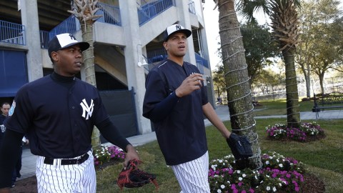 Aroldis Chapman durante un entrenamiento de los Yankees.