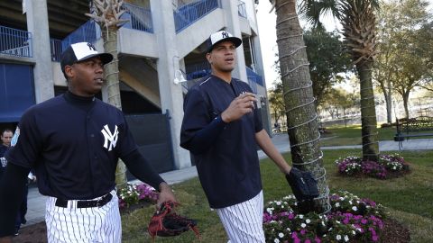 Aroldis Chapman durante un entrenamiento de los Yankees.