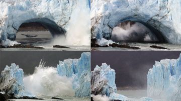 La secuencia muestra caída del arco del glaciar Perito Moreno, en la Patagonia, Argentina, el 10 de marzo de 2016.