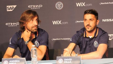 Andrea Pirlo y David Villa atienden a los diferentes medios durante el ‘Media Day’ del NYC FC.