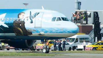 Un Airbus A320 decorado con pájaros y nubes se ha convertido hoy en símbolo en el aeropuerto de Bruselas.