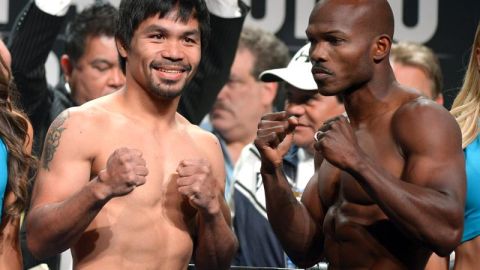 Manny Pacquiao y Tim Bradley, en la ceremonia de pesaje