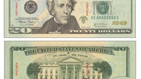 Vista del actual billete de 20 dólares.