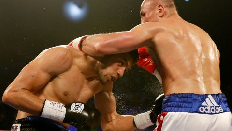 during their WBO super middleweight championship fight on April 9, 2016 at MGM Grand Garden Arena in Las Vegas, Nevada.