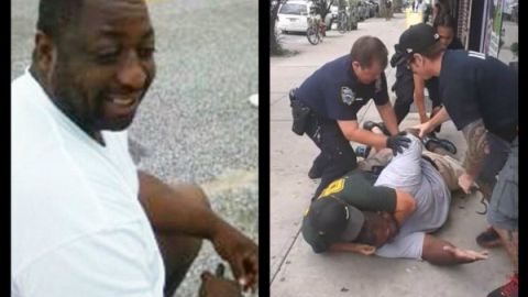 Composición gráfica, Eric Garner en vida, y cuando era sometido por policías del NYPD.