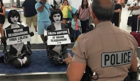 Las activistas de PETA fueron arrestadas en el Aeropuerto Internacioal de Miami.