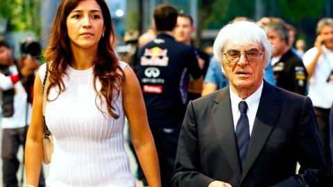 El máximo responsable de la Fórmula Uno, Bernie Ecclestone con su mujer, Fabiana Flosi.