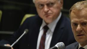 El presidente del Consejo Europeo, Donald Tusk, pronuncia su discurso durante la cumbre para abordar la crisis de los refugiados y la situación de los migrantes, en la sede de la ONU en Nueva York.