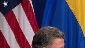 El presidente de Colombia, Juan Manuel Santos, y el presidente de EEUU Barack Obama en un hotel en NYC. EFE