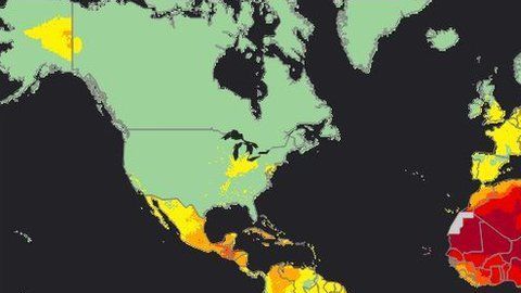 Las zonas más afectadas por la contaminación del aire en rojo. Las verdes son las que cumplen con los parámetros de la OMS.
