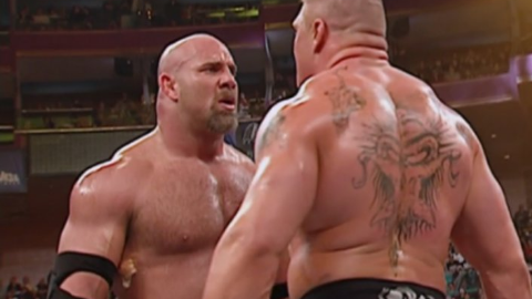 Goldberg y Lesnar en el Wrestlemania XX.