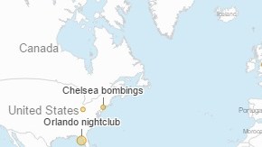 El mapa muestra actos directos y posibles acciones terroristas.