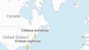 El mapa muestra actos directos y posibles acciones terroristas.